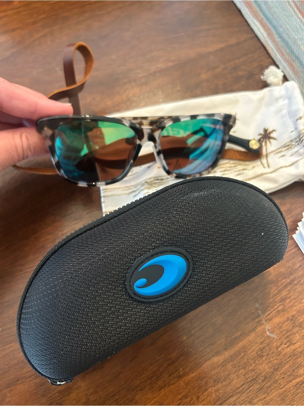 Costa Shiny Tiger Cowrie Tortoiseshell Sunglasses with Green Mirror Lenses